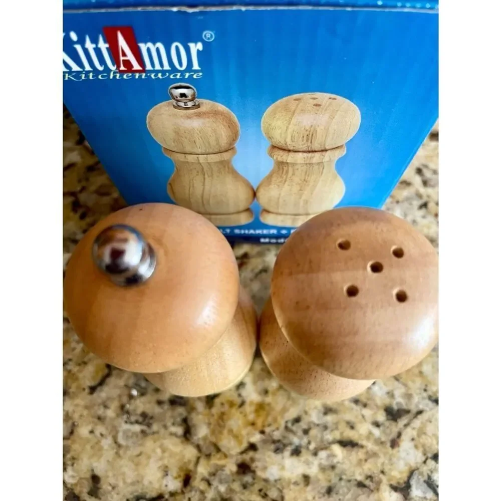 KittAmor Wooden Salt and Pepper Shakers 4” - Natural Wood